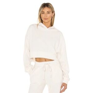 NWOT ALO YOGA Muse Cropped Ribbed Hoodie Size Small Cream Ivory